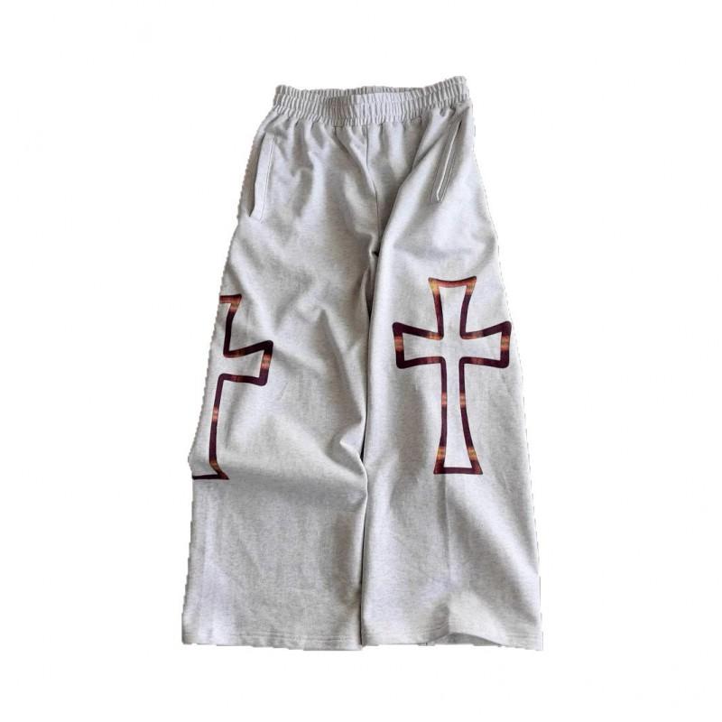 Mens Streetwear Loose Straight Cut Jogger Pants With Cross Print Hip Hop Casual Trousers Fashion
