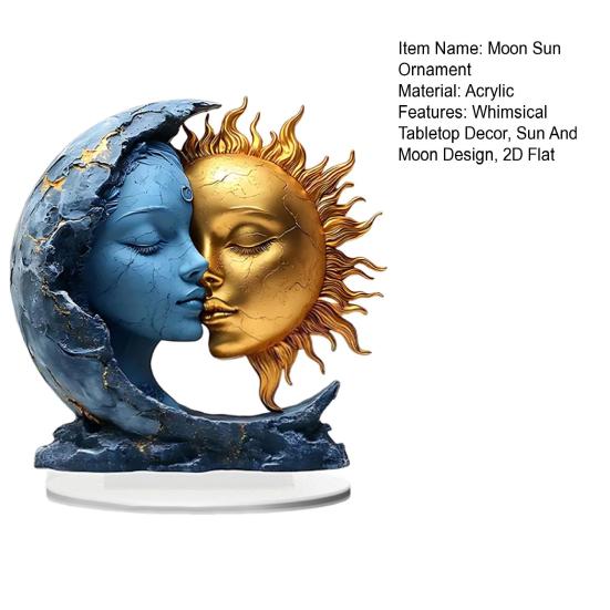 Луна Солнце Орнамент Настольный 2D Плоский Акриловый Декор Стоящий Луна И Солнце Лицо Декор для Домашнего Офиса Стол Книжная Полка