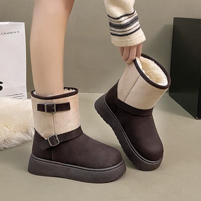 Женские зимние водонепроницаемые сноубутсы на платформе, с меховой подкладкой, нескользящей подошвой, короткие, теплые, противоскользящие, повседневные