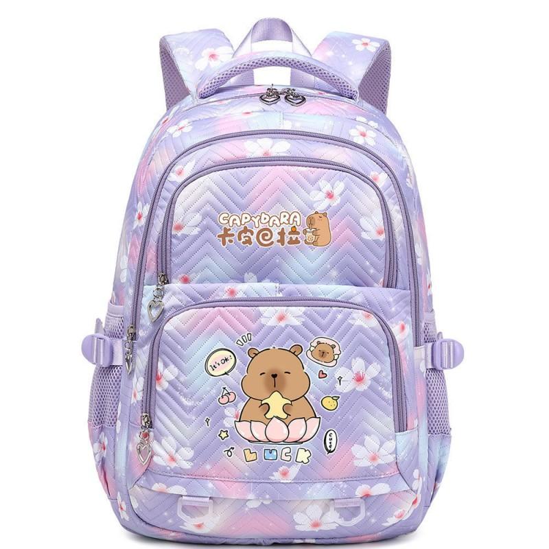 Capybara Print Youth School Backpack Teen Girls Boys Lightweight Multi-Compartment Nylon Bag With Air-Padded Straps