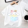 Летняя повседневная одежда 2026 Kawaii Подарок Милый Киннаморолл Девочка Футболка Хлопок Аниме Принт Футболка Детская с коротким рукавом Уличная одежда
