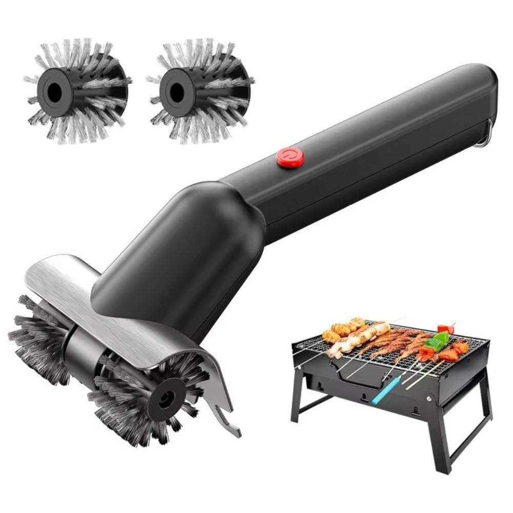 Stainless Steel Electric BBQ Cleaning Brush Double Wheel Roller Grill Brush  Household