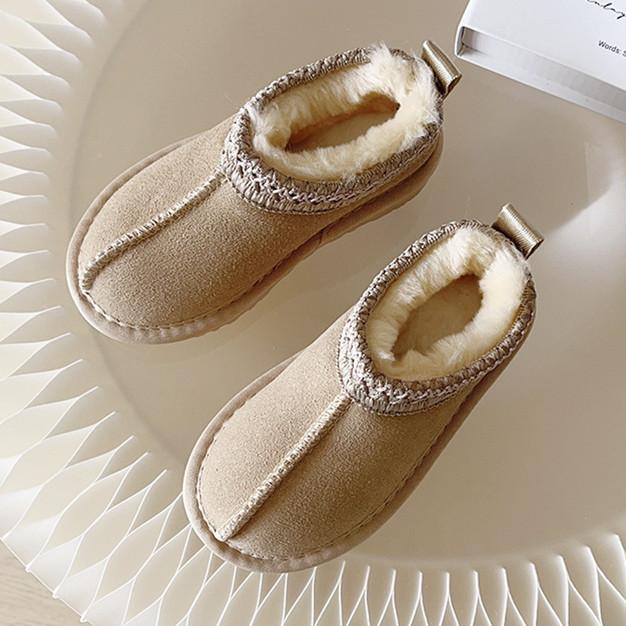 Luxury Children Fur Slippers Boot Retro Round Head Cotton Baby Girl Boy Winter Plush Warm Home Shoes Non-slip Kids Slipper