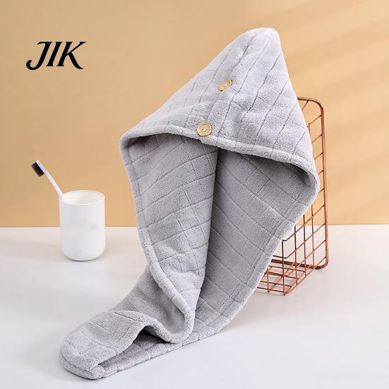 Moisture Wicking Hair Towel Coral Fleece Wrap with Button, Thick Quick Dry Super Odor Free Drying Cap Absorbent Turban, for Long Women