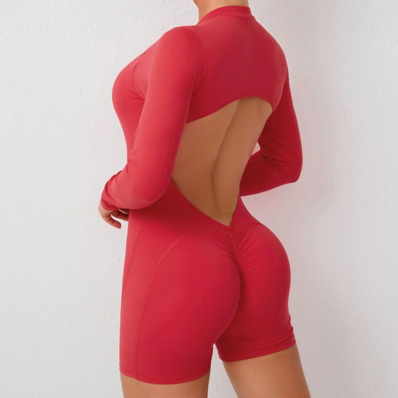 Womens High-Waisted Seamless Backless Yoga Jumpsuit With Zipper Quick-Dry Fitness Bodysuit Gym Running Pilates