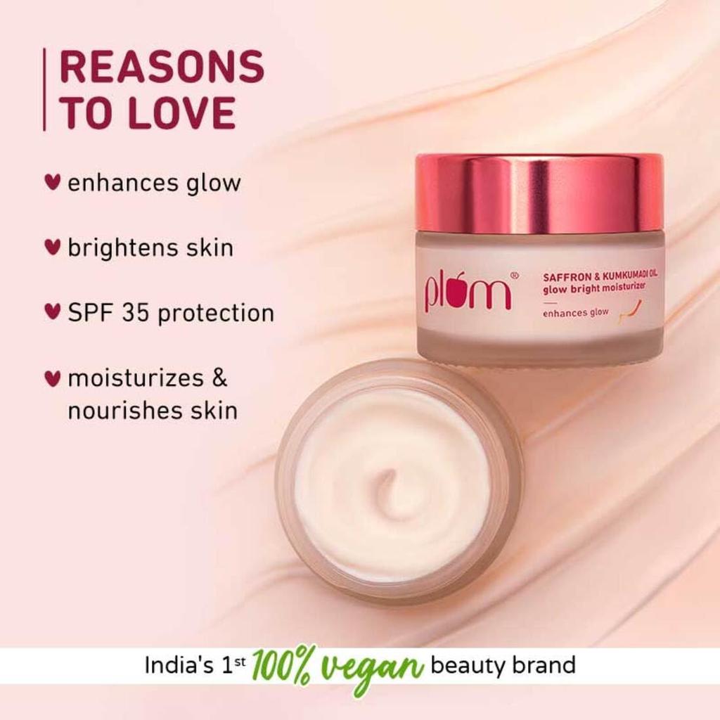 Plum Saffron & Kumkumadi Daily Glow Moisturizing Cream SPF 35 50g Quick-Absorbing Bright Skin