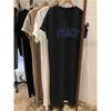 Medium and long knee-printed short-sleeved dress women's summer 2026 new lazy wind loose letter split-ended t-shirt skirt