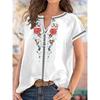 Spring Summer Bohemian Blouses Fashion V Collar Top Short Sleeved T-shirt for Women