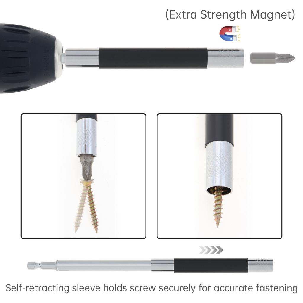 2pcs/4pcs 60mm-140mm Scalable Magnetic Screw Drive Guide Drill Bit for Nuts Drill and Handheld Driver, 1/4 Inch Hex Shank Extension Adapter