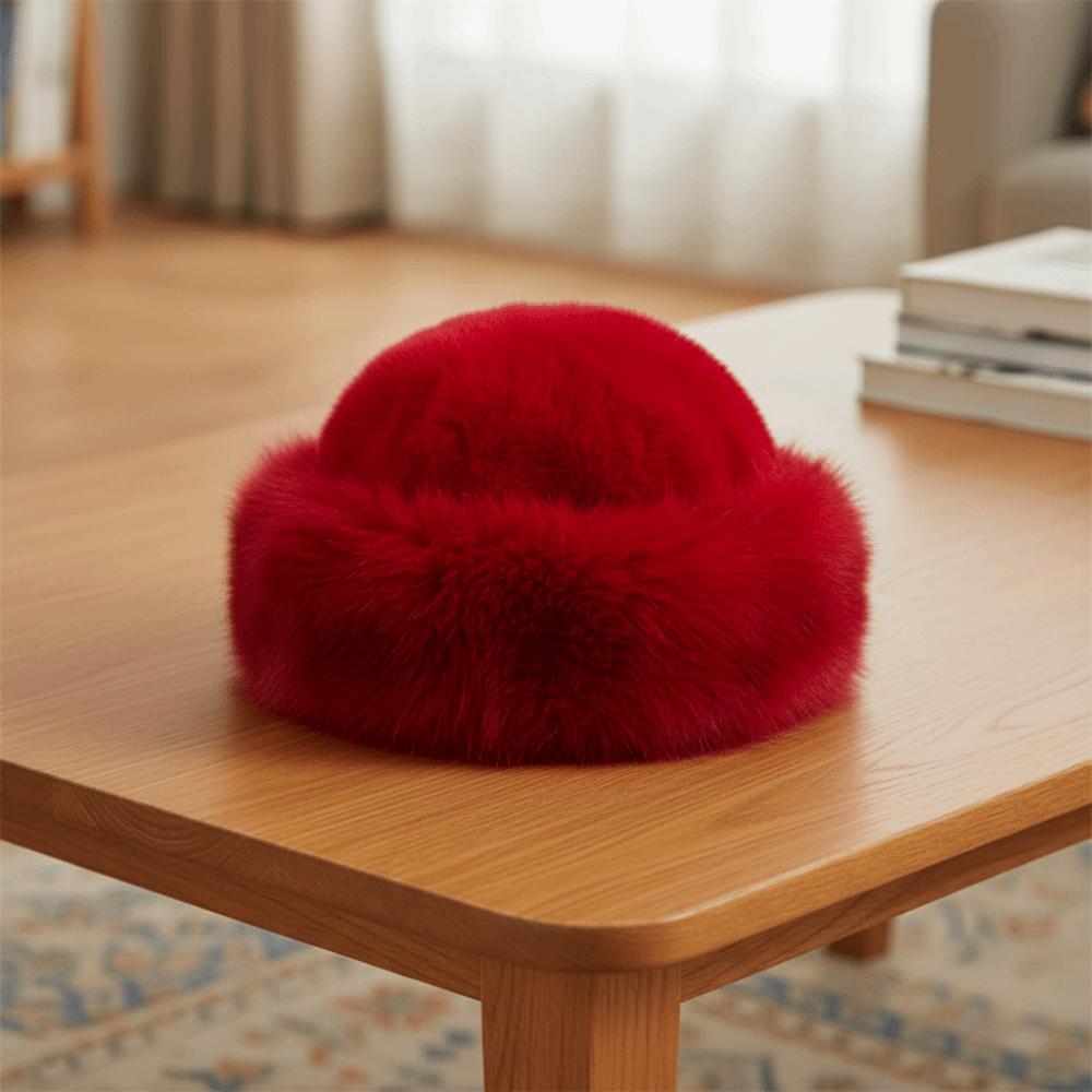Thick Plush Fluffy Trapper Cap Round Top Plush Bucket Hats Christmas Fur Hat Ladies