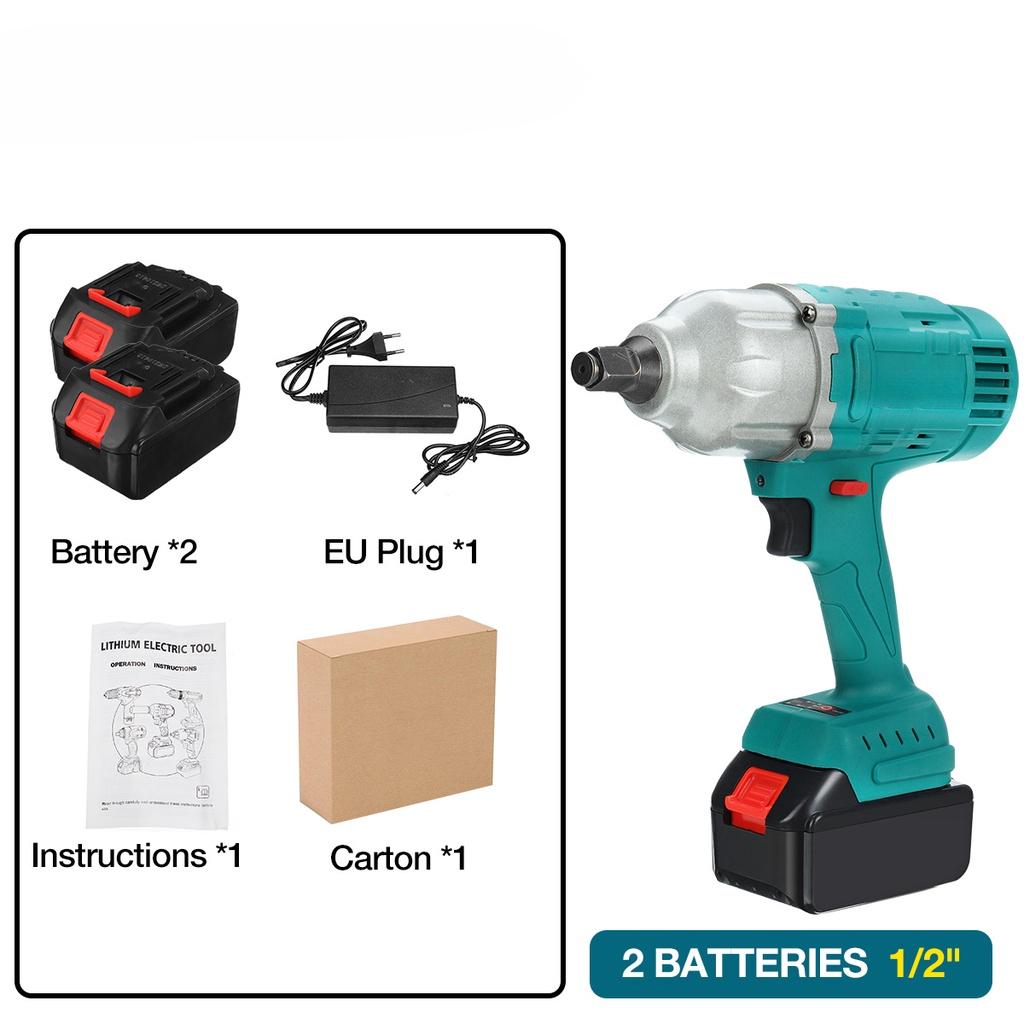 588В 1900Н.м Высокий Крутящий Момент Бесщеточный Электрический Ударный Гайковерт 3/4"/1/2" Головка Гаечного Ключа Гайковерт для Автомобильных Шин Аккумуляторный Инструмент-Драйвер синий