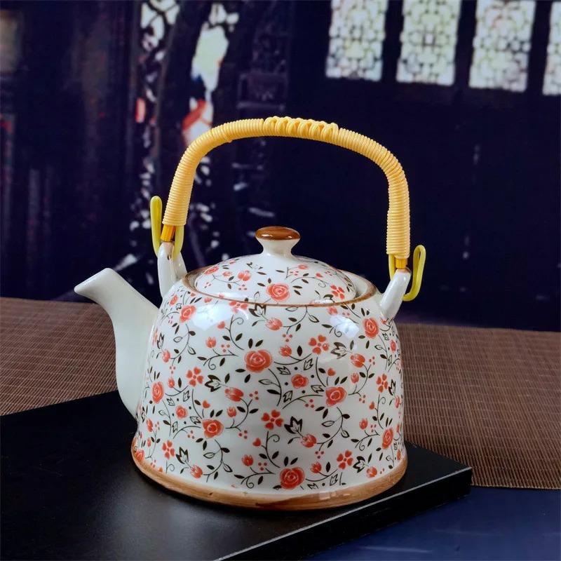 Бытовой фарфоровый чайник, керамический большой вместительный горшок для прохладной воды, большой синий и белый фарфоровый горшок с петлевой ручкой в ​​стиле ретро