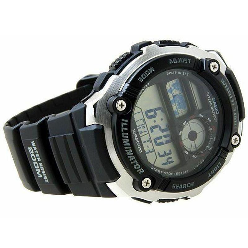 Casio CASIOYOUTH Series - Disc Digital Display Series ANDARD Ten Years Power Digital Display Waterproof Electronic Watch Quartz Movement AE-2100W-1A