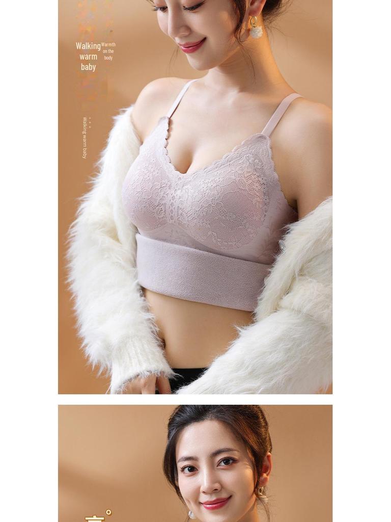 Женский двухсторонний бархатный жилет-комбинезон с нагрудными накладками, подкладкой из шелкового кашемира и бесшовным кружевным термобельем