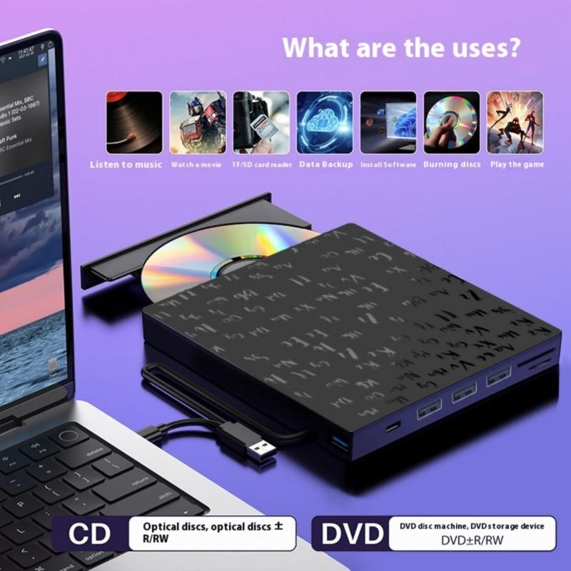 Портативный внешний DVD-привод RW Записывающее устройство Два интерфейса USB Type-C Высокая скорость Записывающие устройства Плеер для CD/DVD