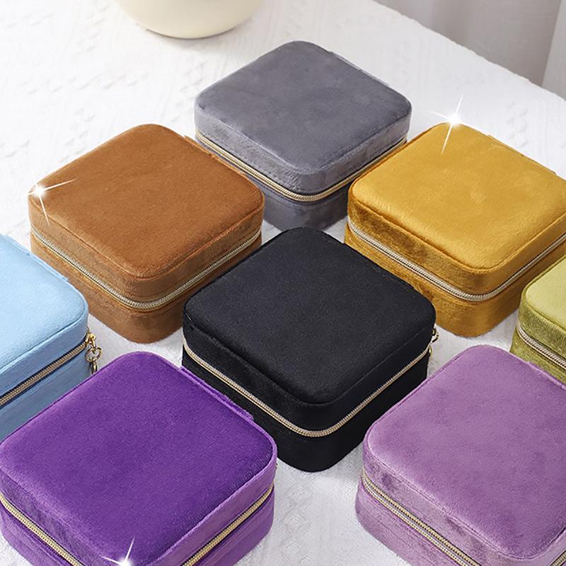 Бархатная шкатулка для украшений дорожная портативная фланелевая квадратная на молнии чехол для хранения ювелирных изделий держатель для подарков держатель для колец держатель для серег