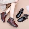 Middle-aged and Elderly Women's Short Cotton Boots Winter Warm Fleece Lined Zipper Ankle Boots Waterproof Non-slip Flat Mom Shoes