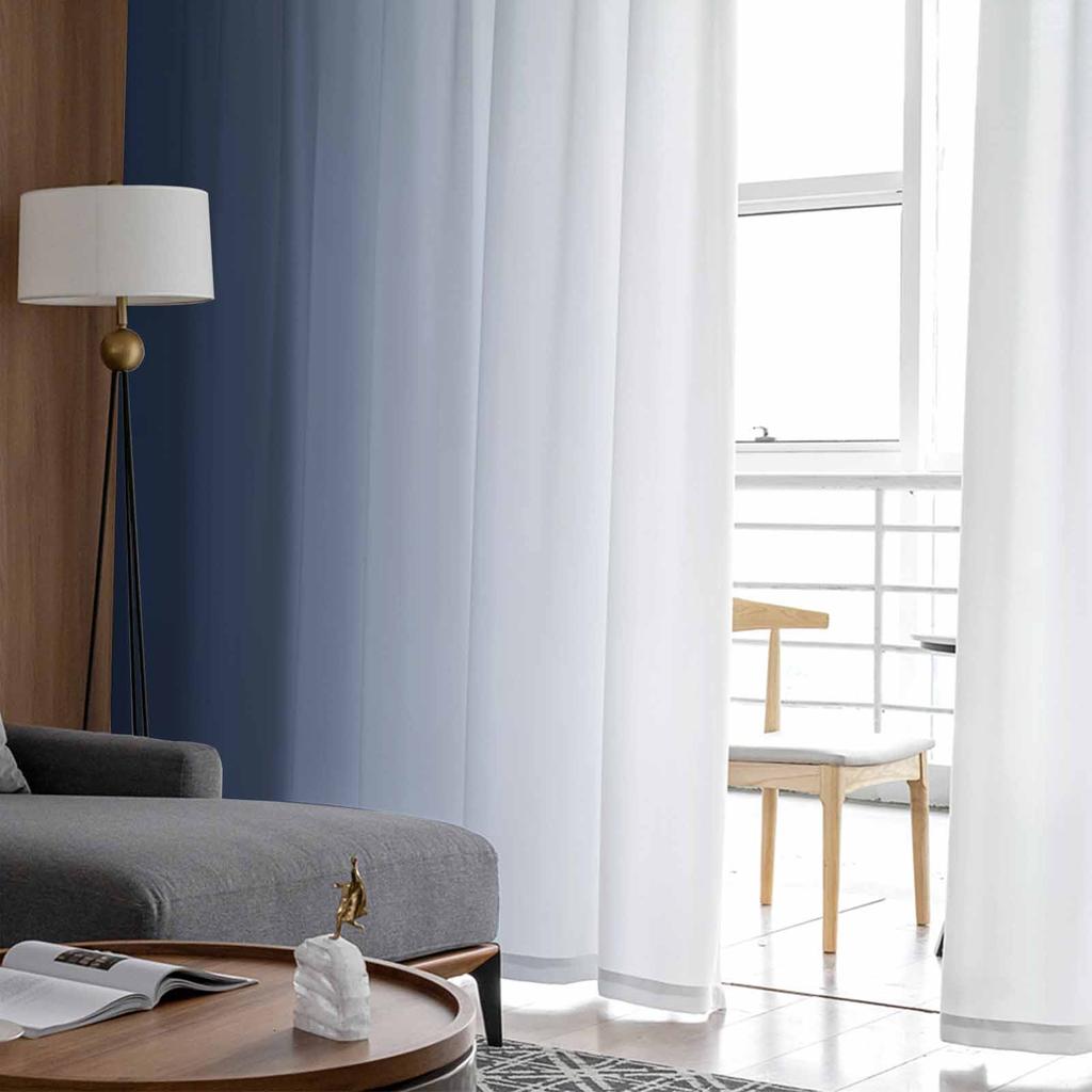 Темно-синие и белые градиентные минималистичные оконные тюлевые шторы для гостиной, спальни, отеля, роскошные украшения, прозрачные шторы