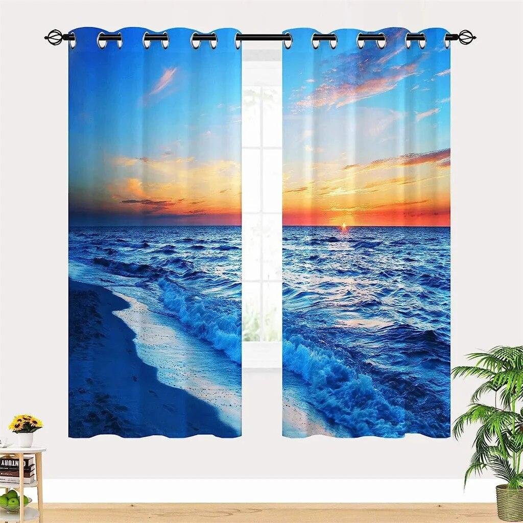 Summer Beach Starfish Sea Natural Sky Tree View Window Curtain For Living Room Kids Bedroom Bathroom Kicthen Door Home Decor