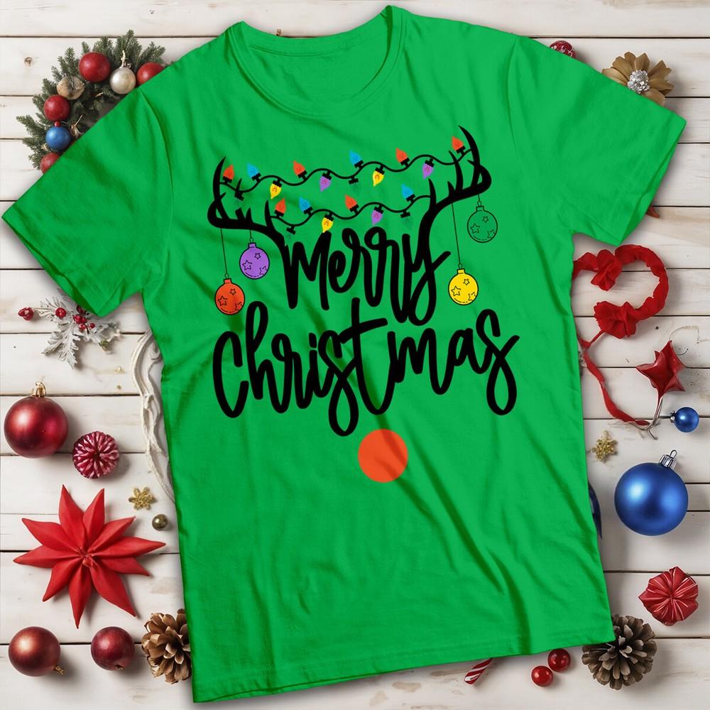 Unisexs and Unisexs Merry Christmas Reindeer Lights Christmas TShirt Tee MC