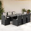 9 Piece Outdoor Dining Set with Cushions Black Poly Rattan