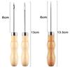 Wooden Handle Metal Cone Punch Needles - Fine-Tipped Tapered Faux Leather Crafting Tools with Ergonomic Grip for DIY Shoe Repair