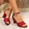 2025 Hot Sale Ladies Shoes Peep Toe Women's Sandals Fashion Metal Decoration Office and Career Summer Plus Size Heeled Sandals