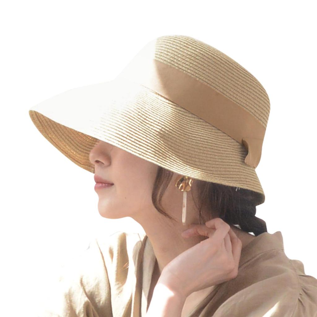 Sun UV Wide Ribbon Braid Beige X Beige [bon Moment] Women's Hat, Protection, Protection, Brim, Hat, A/Light