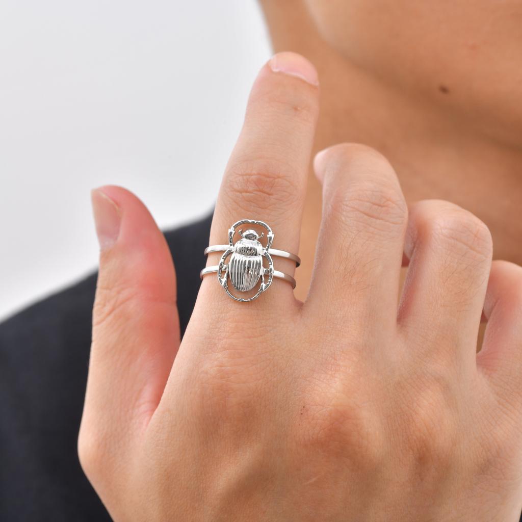 Creative Unique Design Beetle Open Ring for Men, Stainless Steel Silver Color Insect Ring, Punk Fashion Finger Jewelry Gift