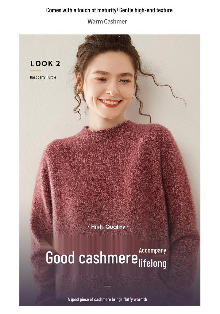 Women's Round Neck Boucle Cashmere Pullover - Autumn/Winter Thick Loose Fit Sweater Base Layer