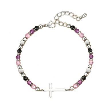 New Beaded Stainless Steel Cross Bracelet Female Lobster Buckle Adjustable Ladies Crystal Bracelet Bracelet Female