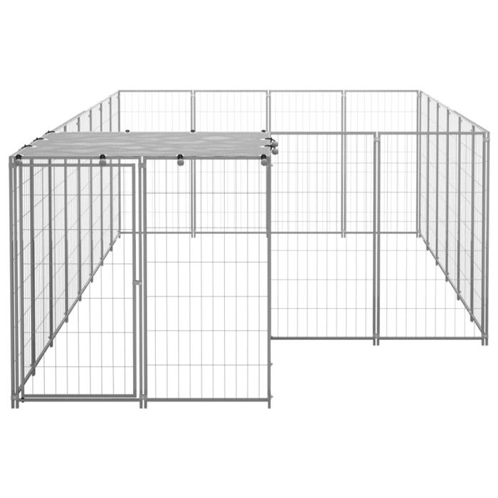VidaXL Chenil Argenté 8,47 m² Acier Enclos pour Chiots Cage Chiens Extérieur 3082209