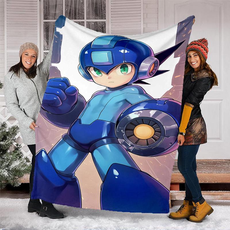 Cartoon Rockman Game Megaman printed throw blanket—lightweight,soft,warm;versatile blanket for all seasons—perfect as &air-conditioning throw,nap blan