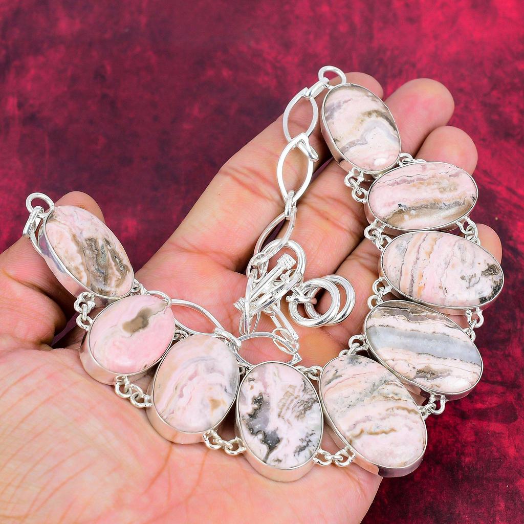 Ожерелье из чистого серебра 925 пробы с родохрозитом и регулируемой цепочкой, ювелирное ожерелье ручной работы из драгоценных камней на День памяти