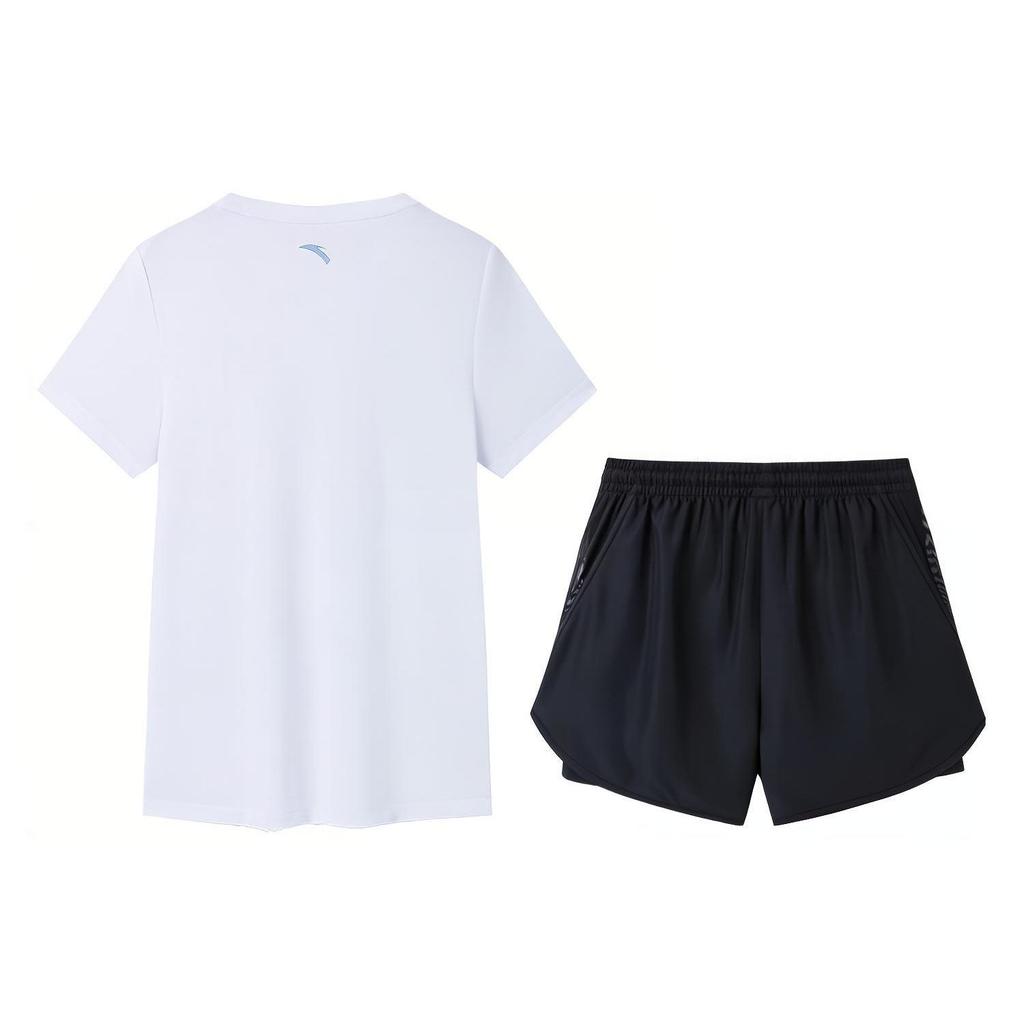 Anta Повседневный влагоотводящий быстросохнущий спортивный комплект футболок с коротким рукавом для бега и фитнеса для женщин, топы белого и черного цветов 962327202-1