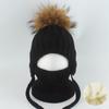 Kids Warm Knitted Hat Scarf Set With Faux Raccoon Fur Pom Winter Ear Protection Beanie Boys Girls