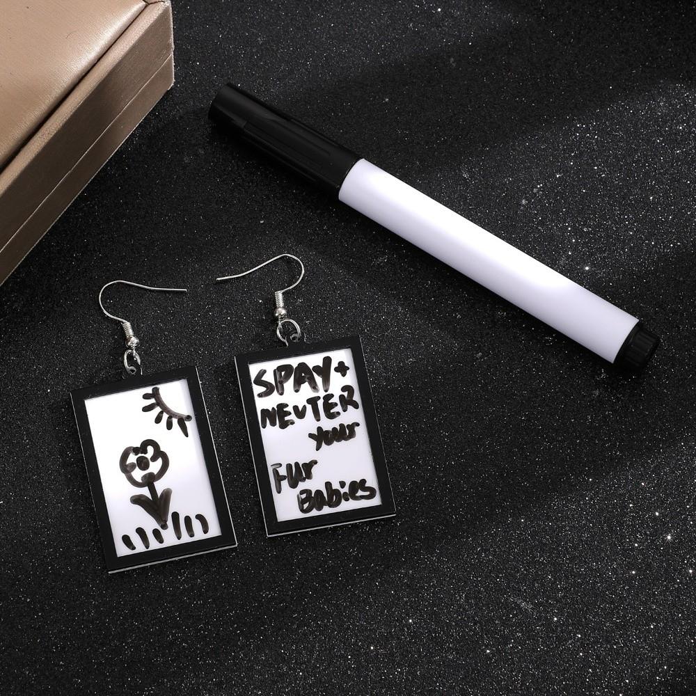 Acrylic Whiteboard Eardrop Minimalist Poster Board Eardrop Erasable Drawing Board Dangler  Women