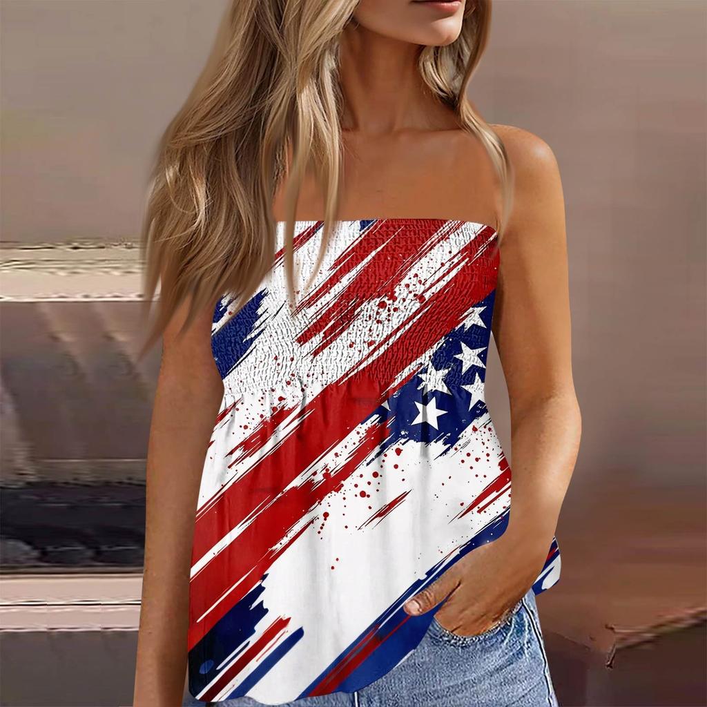 Summer Tube Tops For Women,Cute Sexy Off Shoulder Print Sleeveless T-Shirt