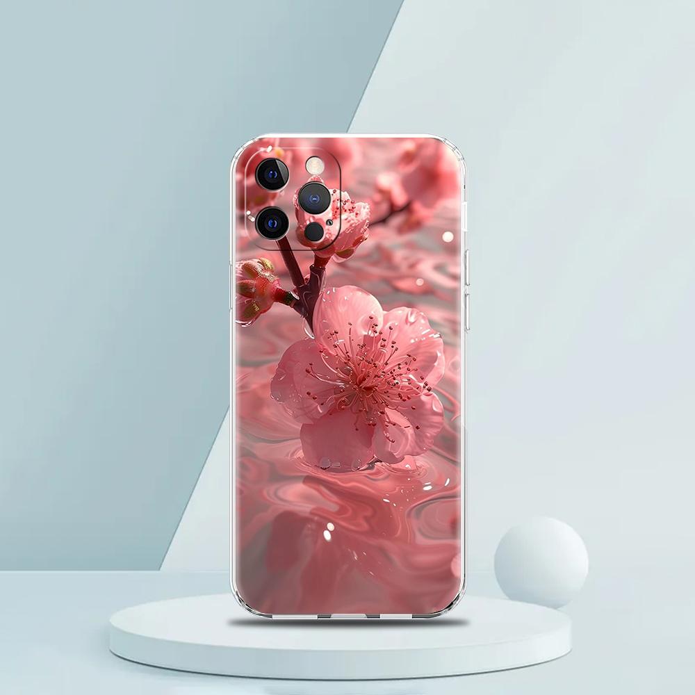 Pink Spring Cherry Blossoms Phone Case for iPhone 16 15 14 13 12 Pro Max 11 Pro Max 7 8 Plus XS XR Max Transparent Soft Shell