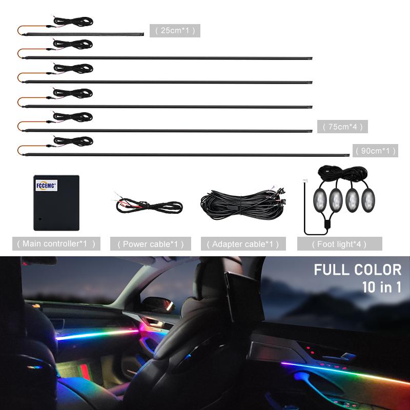 RGB Symphony Car Ambient Mood Light Внутренняя акриловая направляющая светодиодная лента для украшения интерьера Атмосферная лампа Управление через приложение