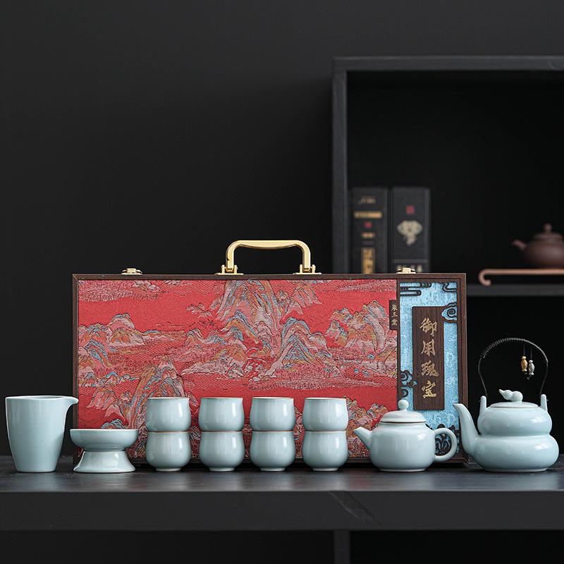 Merchandise Ru Kiln Opening Kung Fu Tea Set Beam Pot Ceramic Brewing Teapot Business Gift