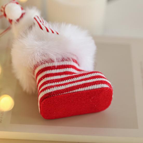 Plush Bear In Boot Christmas Ornaments Mini Stuffed Bear Hanging Ornaments Winter Fuzzy Shoes Christmas Tree Decor