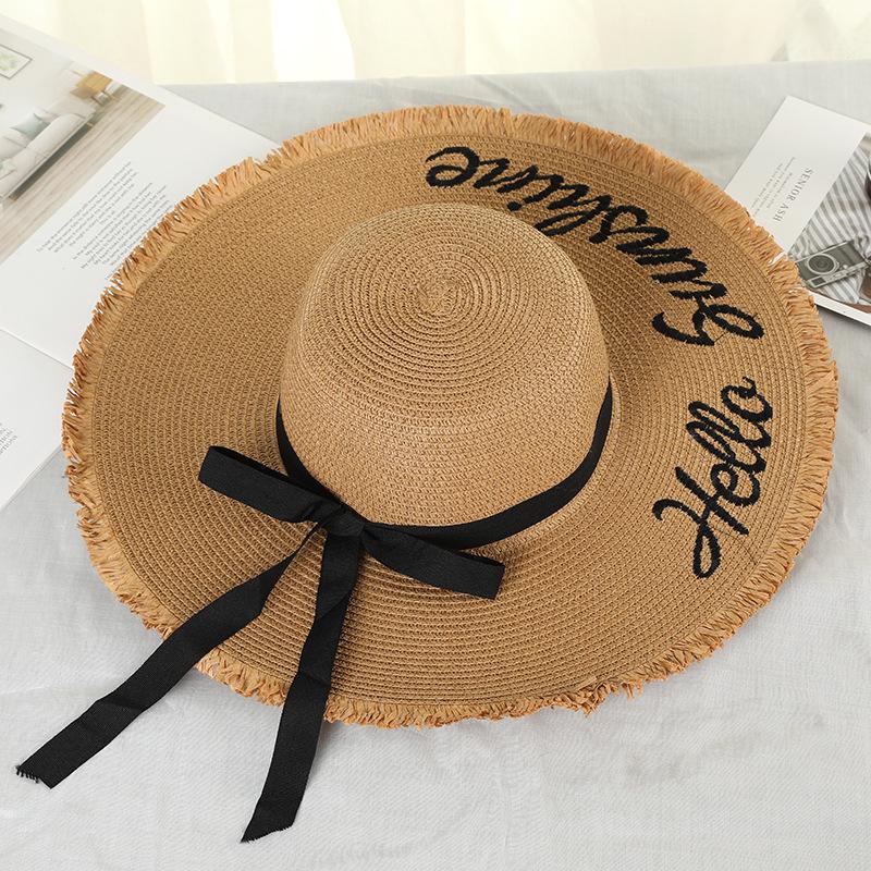 Hat female summer seaside sunshade sun hat Korean bow ribbon large brim sun protection straw hat female