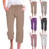Женские свободные повседневные брюки большого размера из хлопка и льна в полоску