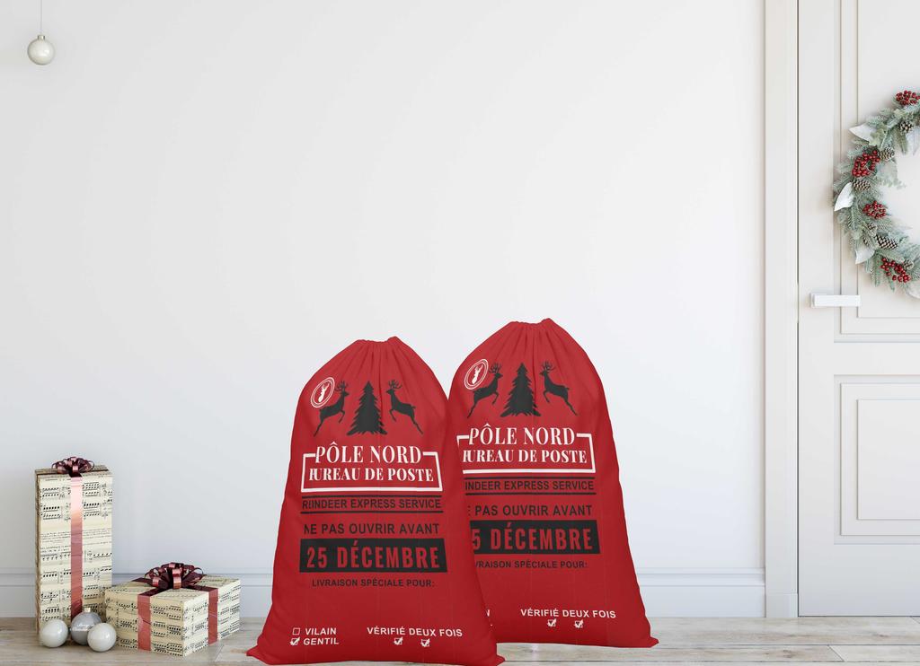 Printtoo 2 шт. Большие мешки Санты с завязками на шнурке, холщовые рождественские подарочные сумки для детей, Рождество 27x20 дюймов