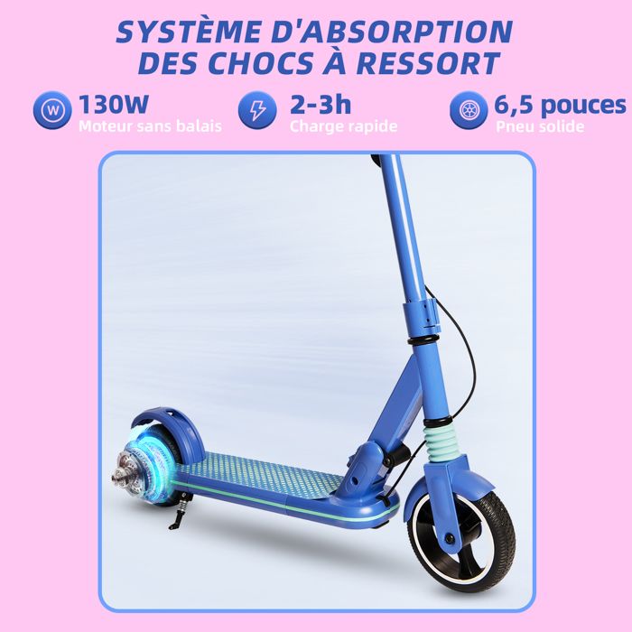 Electric Scooter for Children 6-12 Years Old - 130W Motor, Speed 14 km/h, with LED Display, Ideal as a Gift Blue