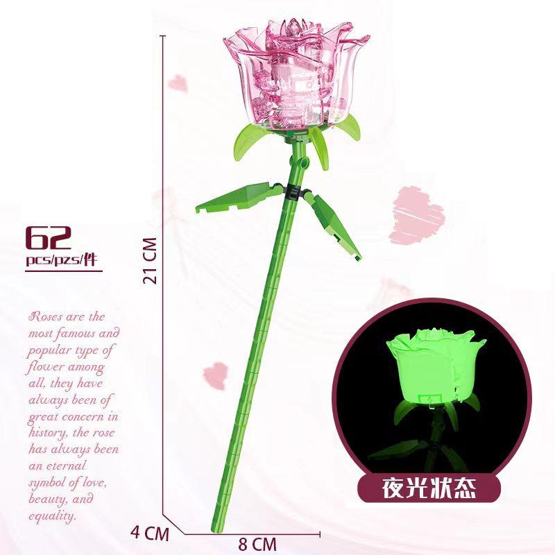 DIY Розовые Черные Глод Розы Ночник Растения Мир И Надежда День Святого Валентина Сады Строительные Блоки Модель Кирпичи Детские Наборы Комплекты