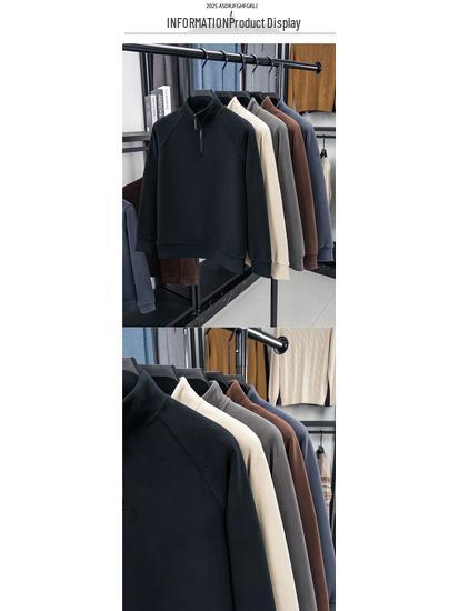 Мужская осенне-зимняя флисовая толстовка с воротником-стойкой и молнией на половину