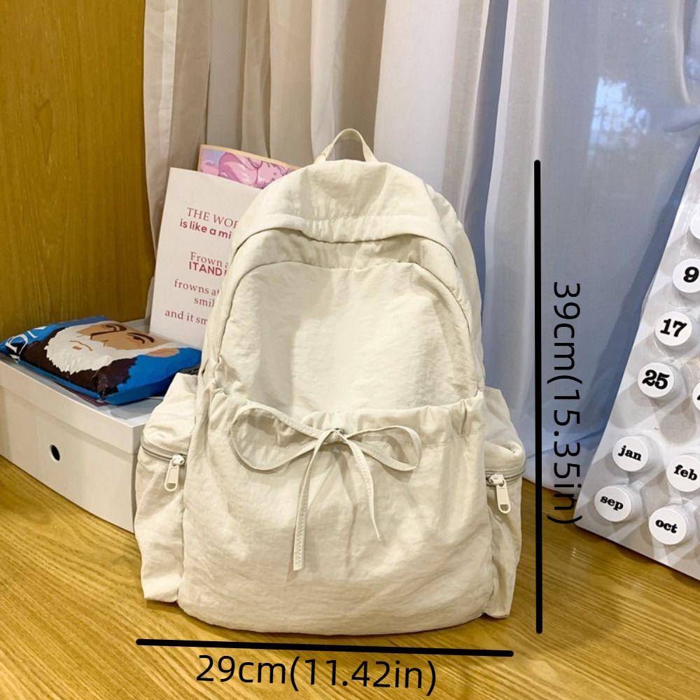 New Design Nylon Lightweight Backpack Solid Color Travel Shoulders Bag Bow Wrinkle Backpack Women