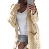 Knitted Coat Double Pockets Warm Skin-Touch Trendy Cardigan Style Pure Color Mid-Length Sweater Female Knitwear